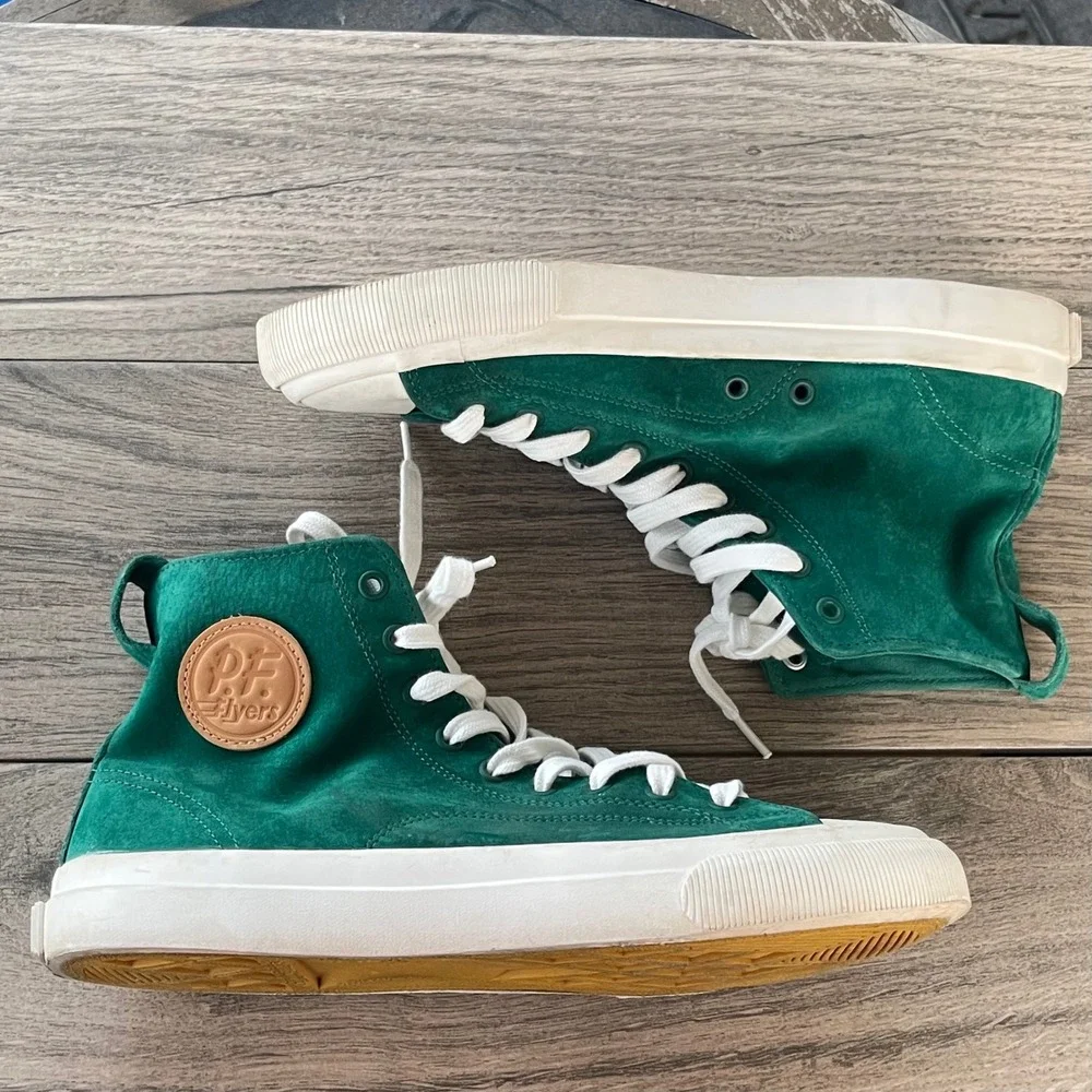 PF Flyers Center Hi Sneakers Men 8.5 Green Suede Leather High Top AA22S1AV Shoes - Picture 9 of 13